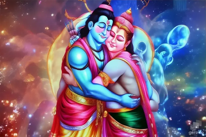 a painting of a couple hugging each other