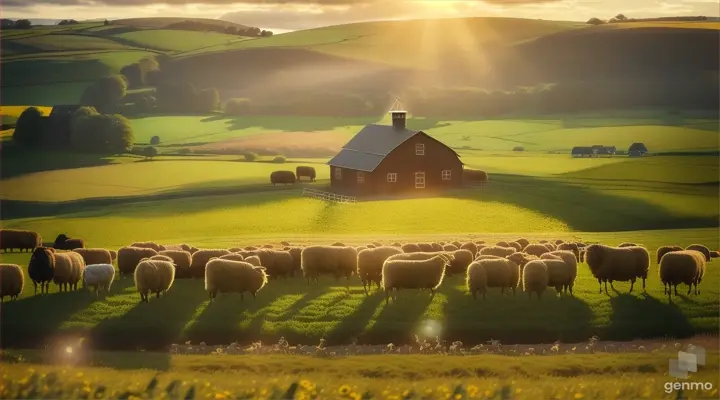 Imagine a bright and sunny day on the farm, with golden rays of sunlight shining down