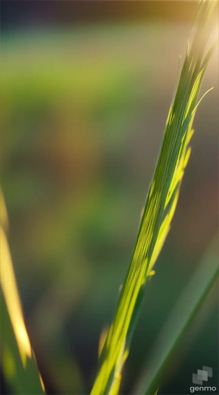 Close-up of a single blade of grass, its slender form bending gracefully in the breeze.
Dew-kissed blades of grass bending under the weight of droplets.
