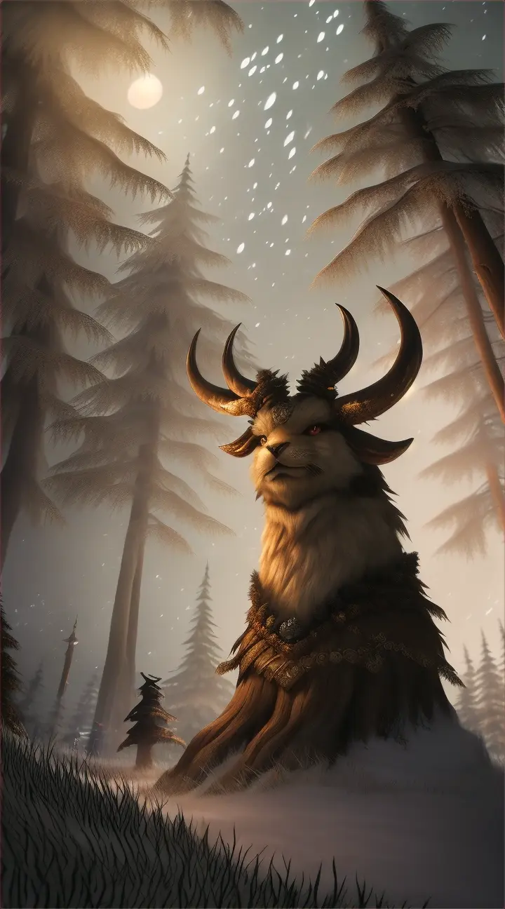 Dokkaebi:
In the midst of a moonlit forest, where gnarled trees stretch their crooked branches towards the sky, a mischievous figure emerges from the shadows. The Dokkaebi, with its twisted horns and playful grin, sits upon a moss-covered rock, surrounded by flickering fireflies. Its eyes sparkle with an otherworldly glow, and in its hand, it holds a magical club adorned with ancient runes. Behind the Dokkaebi, the forest seems alive, as if the trees themselves are whispering secrets to this supernatural being.