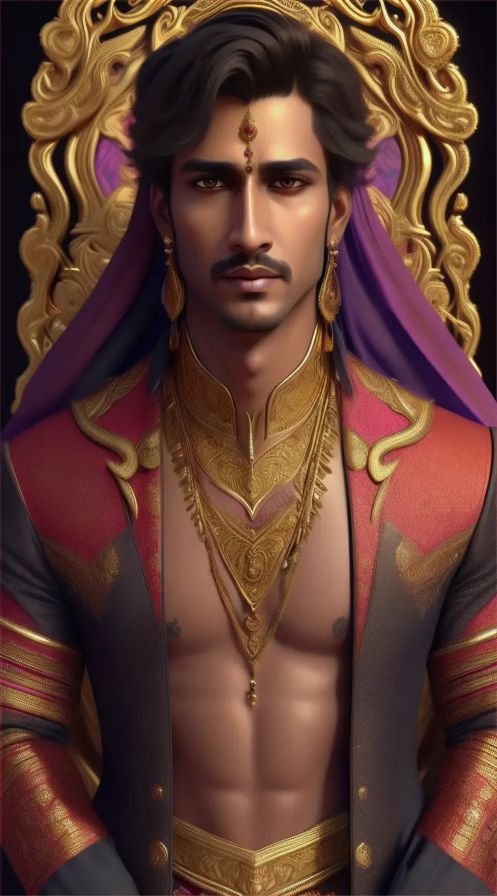 hansome Indian prince, closed up, 3D Fantasy style 