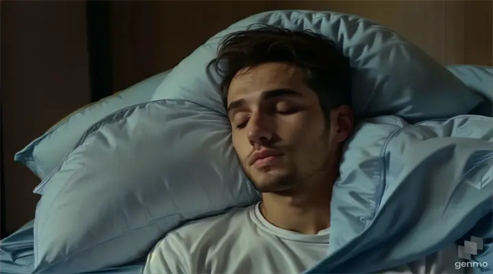 a man laying in bed with his eyes closed