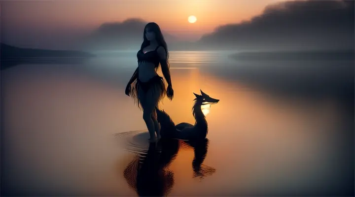 Gumiho:
At the edge of a tranquil lake, beneath the shimmering light of the full moon, a breathtaking woman stands barefoot on the water's surface. Her long, flowing hair glows with an ethereal radiance, and her eyes gleam with an alluring charm. Yet, as she turns to gaze upon you, her reflection in the water reveals her true form—a nine-tailed fox, its fur as red as the sunset. Despite her mesmerizing beauty, there's a hint of danger in her gaze, a reminder of the ancient legends that speak of the Gumiho's cunning and seductive nature.