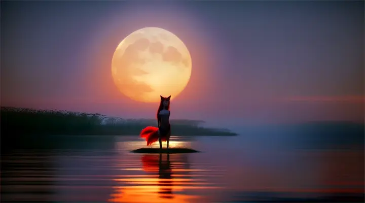 Gumiho:
At the edge of a tranquil lake, beneath the shimmering light of the full moon, a breathtaking woman stands barefoot on the water's surface. Her long, flowing hair glows with an ethereal radiance, and her eyes gleam with an alluring charm. Yet, as she turns to gaze upon you, her reflection in the water reveals her true form—a nine-tailed fox, its fur as red as the sunset. Despite her mesmerizing beauty, there's a hint of danger in her gaze, a reminder of the ancient legends that speak of the Gumiho's cunning and seductive nature.