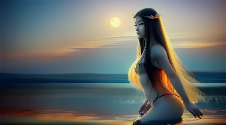 Gumiho:
At the edge of a tranquil lake, beneath the shimmering light of the full moon, a breathtaking woman stands barefoot on the water's surface. Her long, flowing hair glows with an ethereal radiance, and her eyes gleam with an alluring charm. Yet, as she turns to gaze upon you, her reflection in the water reveals her true form—a nine-tailed fox, its fur as red as the sunset. Despite her mesmerizing beauty, there's a hint of danger in her gaze, a reminder of the ancient legends that speak of the Gumiho's cunning and seductive nature.