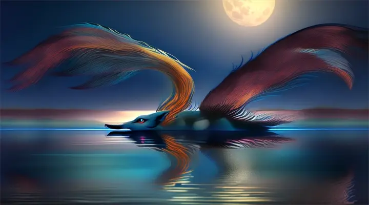 Gumiho:
At the edge of a tranquil lake, beneath the shimmering light of the full moon, a breathtaking woman stands barefoot on the water's surface. Her long, flowing hair glows with an ethereal radiance, and her eyes gleam with an alluring charm. Yet, as she turns to gaze upon you, her reflection in the water reveals her true form—a nine-tailed fox, its fur as red as the sunset. Despite her mesmerizing beauty, there's a hint of danger in her gaze, a reminder of the ancient legends that speak of the Gumiho's cunning and seductive nature.