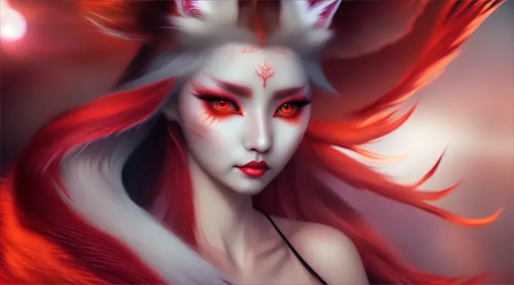 Gumiho:
At the edge of a tranquil lake, beneath the shimmering light of the full moon, a breathtaking woman stands barefoot on the water's surface. Her long, flowing hair glows with an ethereal radiance, and her eyes gleam with an alluring charm. Yet, as she turns to gaze upon you, her reflection in the water reveals her true form—a nine-tailed fox, its fur as red as the sunset. Despite her mesmerizing beauty, there's a hint of danger in her gaze, a reminder of the ancient legends that speak of the Gumiho's cunning and seductive nature.