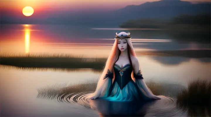 Gumiho:
At the edge of a tranquil lake, beneath the shimmering light of the full moon, a breathtaking woman stands barefoot on the water's surface. Her long, flowing hair glows with an ethereal radiance, and her eyes gleam with an alluring charm. Yet, as she turns to gaze upon you, her reflection in the water reveals her true form—a nine-tailed fox, its fur as red as the sunset. Despite her mesmerizing beauty, there's a hint of danger in her gaze, a reminder of the ancient legends that speak of the Gumiho's cunning and seductive nature.