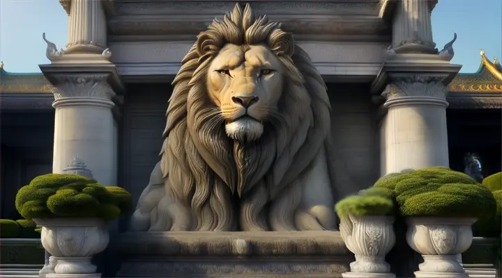 Haetae:
Carved from stone, a majestic statue of the Haetae stands guard at the entrance of a grand palace, its powerful form frozen in eternal vigilance. With the body of a lion and the mane of a dragon, it exudes an aura of strength and nobility. Its eyes, made of polished gemstones, seem to pierce through the darkness, keeping watch over all who dare to approach. Moss clings to its weathered surface, a testament to the passage of time, yet the Haetae remains steadfast, a symbol of protection and justice.