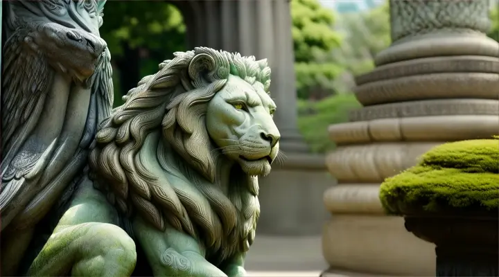 Haetae:
Carved from stone, a majestic statue of the Haetae stands guard at the entrance of a grand palace, its powerful form frozen in eternal vigilance. With the body of a lion and the mane of a dragon, it exudes an aura of strength and nobility. Its eyes, made of polished gemstones, seem to pierce through the darkness, keeping watch over all who dare to approach. Moss clings to its weathered surface, a testament to the passage of time, yet the Haetae remains steadfast, a symbol of protection and justice.