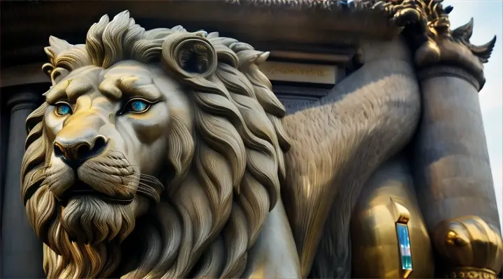 Haetae:
Carved from stone, a majestic statue of the Haetae stands guard at the entrance of a grand palace, its powerful form frozen in eternal vigilance. With the body of a lion and the mane of a dragon, it exudes an aura of strength and nobility. Its eyes, made of polished gemstones, seem to pierce through the darkness, keeping watch over all who dare to approach. Moss clings to its weathered surface, a testament to the passage of time, yet the Haetae remains steadfast, a symbol of protection and justice.