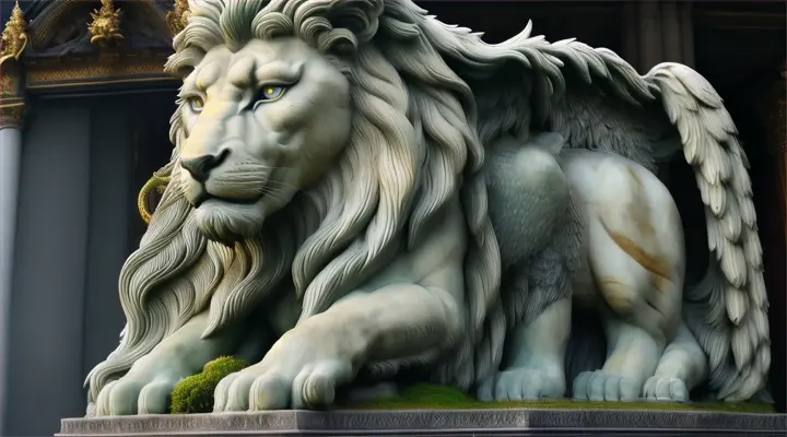 Haetae:
Carved from stone, a majestic statue of the Haetae stands guard at the entrance of a grand palace, its powerful form frozen in eternal vigilance. With the body of a lion and the mane of a dragon, it exudes an aura of strength and nobility. Its eyes, made of polished gemstones, seem to pierce through the darkness, keeping watch over all who dare to approach. Moss clings to its weathered surface, a testament to the passage of time, yet the Haetae remains steadfast, a symbol of protection and justice.
