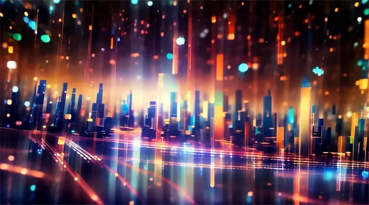 an abstract cityscape with bright lights in the background