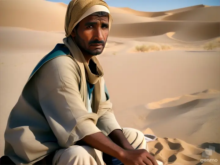 A muslim man was begging in the desert
