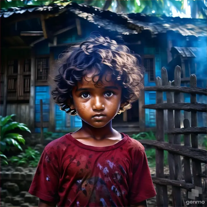 a young boy standing in front of a wooden fence, facial expression  realistic . 