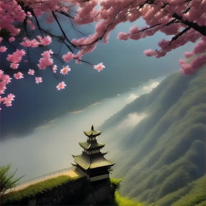 開滿櫻花的山坡