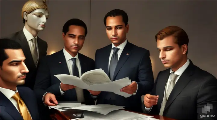 <!--
The scene depicts a group of men, politicians, businessmen in suits with greedy faces and fat smiles, bathed in dim light and enveloped in an atmosphere of mystery. They are arranged in formation, passing bills ceremoniously and deliberately, evoking the majesty and enigma of Egyptian sphinxes. Their gestures are serene yet laden with meaning, while the glint of the bills reflects ambition and intrigue in their eyes. In the background, there is an air of conspiracy and secrecy, suggesting the presence of hidden and powerful dealings at play. This image captures the duality between the appearance of respectability and the lurking corruption, adding depth and symbolism to the message of the song 'Proud Mary'.3d
Digital raw volume