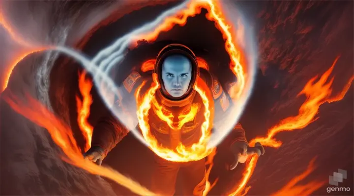 astronauta entrando a un infierno de fuego (1920x1080px)
