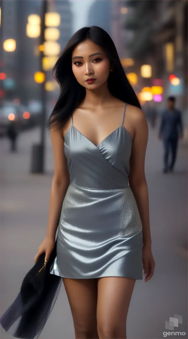 Nepali stylish beautiful Women's Short Satin Dress, Sexy Slip Sleepwear, Breathable Nightgown, Lounge Homewear, V-Neck, Spaghetti Strap on gray colour.