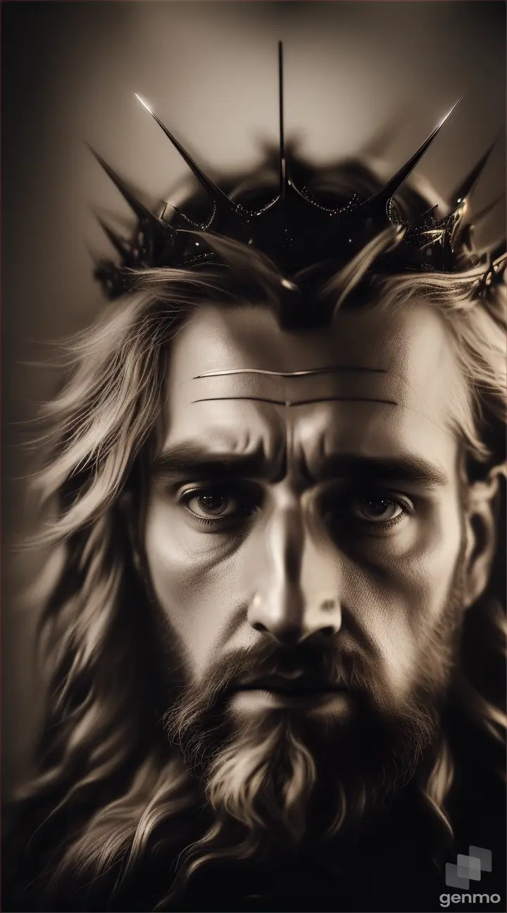 A backlit cinematic portrait of a man with a crown of thorns on his head, jesus, jesus of nazareth, jesus christ, by Mirabello Cavalori, portrait of jesus christ, crown of thorns, jesus face, in the design of eliot kohek, by Lee Jeffries, christian, king of kings, by emmanuel lubezki, lubezki