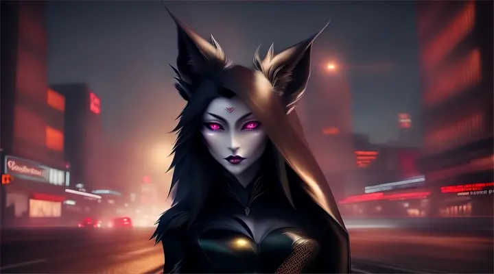 Kumiho:
   Amidst the bustling streets of a vibrant city, a figure cloaked in shadows prowls the alleyways, its eyes gleaming with a feral hunger. The Kumiho, with its sleek fur and pointed ears, moves with an otherworldly grace, blending seamlessly into the urban landscape. Yet, beneath its deceptive facade lies a creature of ancient legend, a fox spirit capable of shape-shifting into a beautiful woman. As it watches the unsuspecting passersby, there's a sense of both allure and danger, a reminder of the Kumiho's insatiable appetite for human hearts.