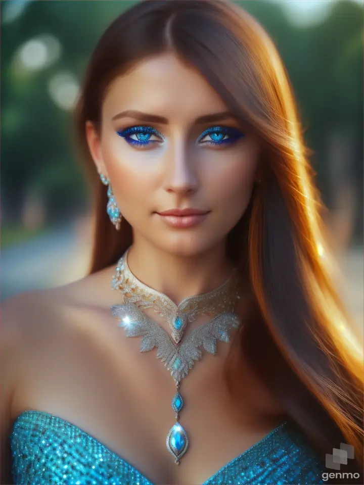Blue eye woman wear necklace