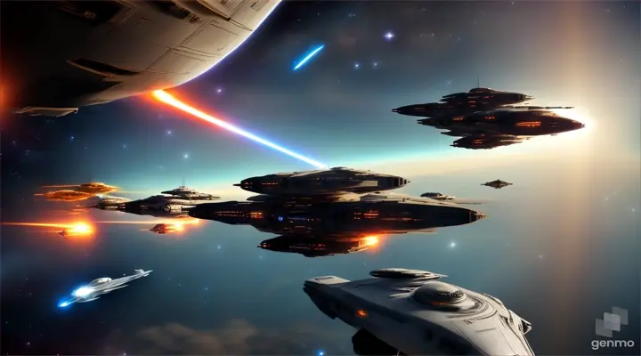fleet of spaceships gracefully glide through space 