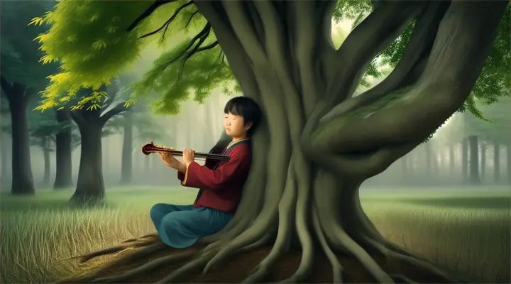 Daegeum:
   Beneath the ancient boughs of a sacred tree, a lone musician sits cross-legged, cradling a bamboo flute in their hands. The melody that emanates from the instrument is hauntingly beautiful, echoing through the tranquil forest like a gentle breeze. As the notes dance upon the air, ethereal spirits begin to gather around the musician, drawn to the enchanting music of the Daegeum. With each breath, the musician conjures visions of distant lands and forgotten dreams, weaving a tapestry of sound that transcends time itself.
