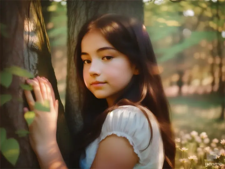 a girl is hugging a tree 