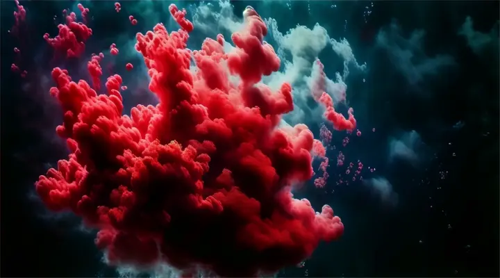 a red substance is floating in the water