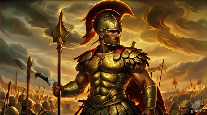 a painting of a roman soldier holding a spear