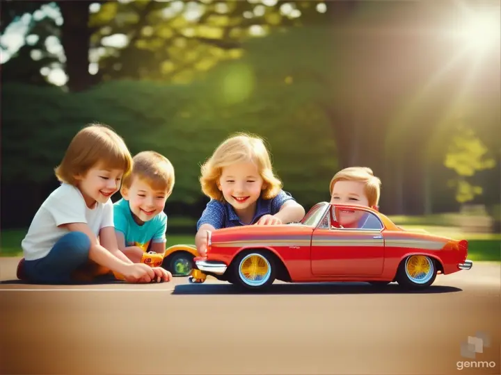 Kids playing with toy car