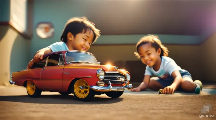 Kids playing with toy car