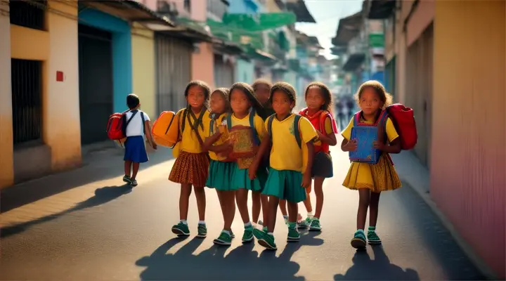 
 children leaving school, Brazil, hyper realistic