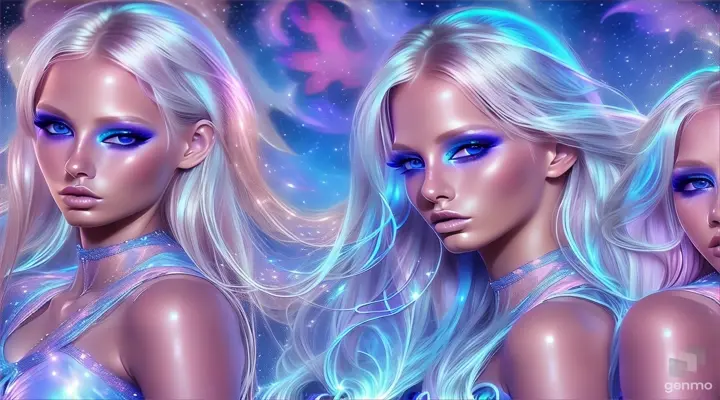 two beautiful fairies with long blonde hair and blue eyes