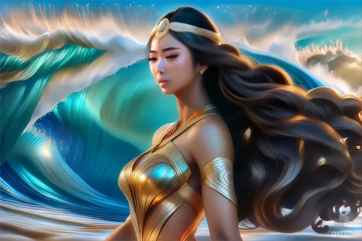 a painting of a woman with long hair