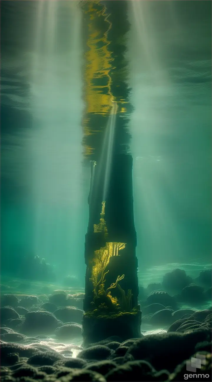 Underwater photograph capturing the eerie and mysterious beauty of the Baltic Sea's depths, where the ancient champagne bottles were discovered, showcasing the dark and tranquil underwater environment.