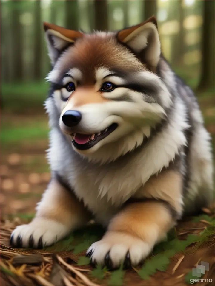 Cute chubby wolf cub plays