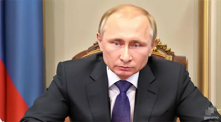Putin, in a suit and tie sitting at a table