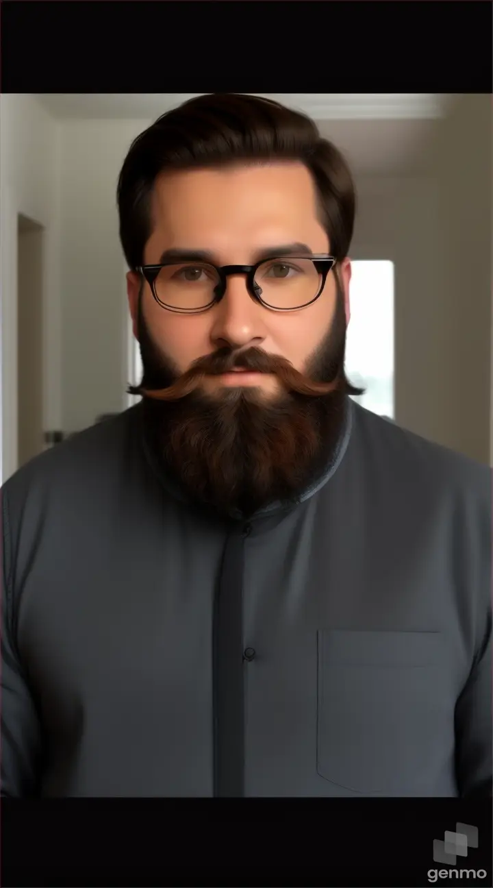 a man with a beard and glasses is looking at the camera