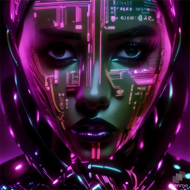 a woman with a futuristic face and a futuristic suit