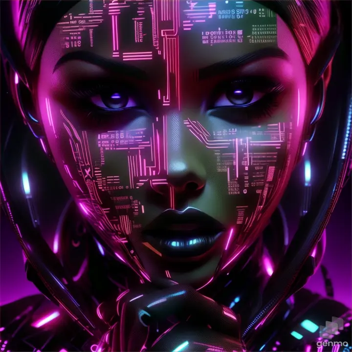 a woman with a futuristic face and a futuristic suit