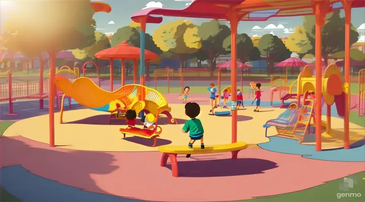 
A, B, C, D, they sing in tune, for the kids of playground 
Underneath the golden afternoon