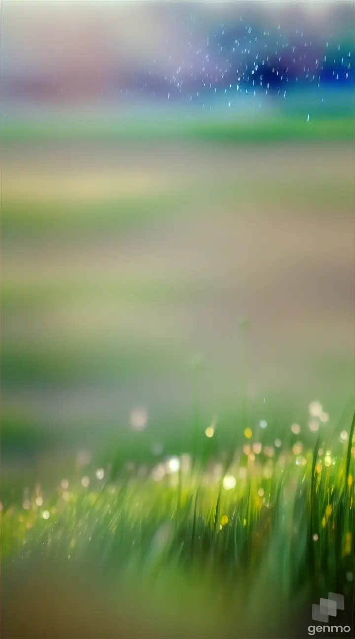 Dew-kissed blades of grass bending under the weight of droplets.
