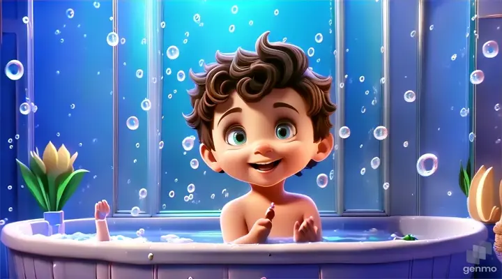 a cartoon boy in a bathtub with bubbles