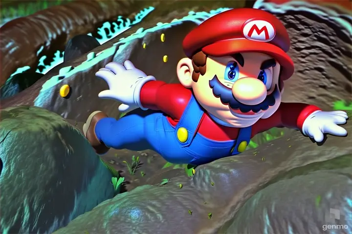 a cartoon of a mario running over a rock