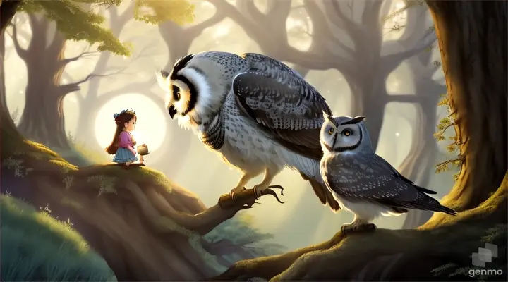 Luna encounters a wise old owl who offers her guidance on her journey.