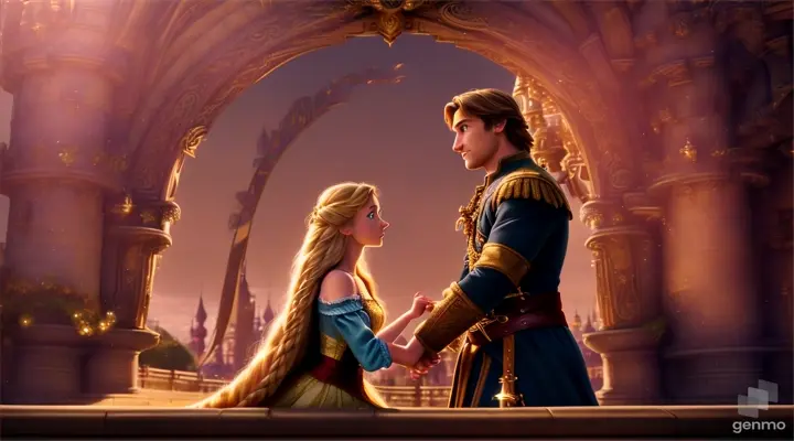 Finally Rapunzel and a young man named Flynn arrived at the massive entry gates completely out of breath, Rapunzel doubling over with her hands on her knees as she tried to recover