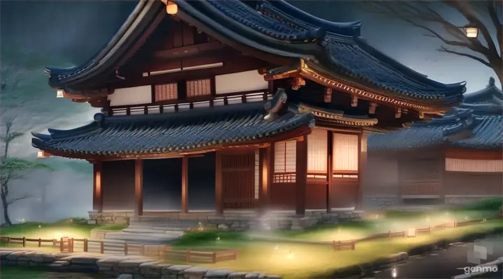 villager's house in South Korea, night and dew.a with video of 16:9