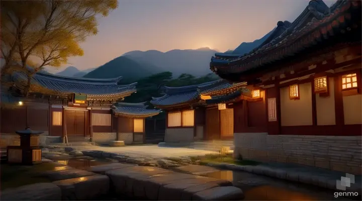 villager's house in South Korea, night and dew.a with video of 16:9